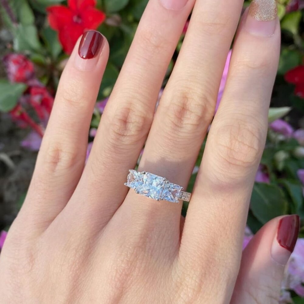 9-stone Princess Cut Silver Cubic Zirconia Engagement Ring for Women - 925 SS
